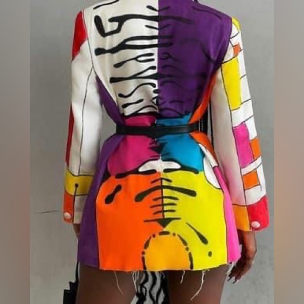 Color block printed blazer
